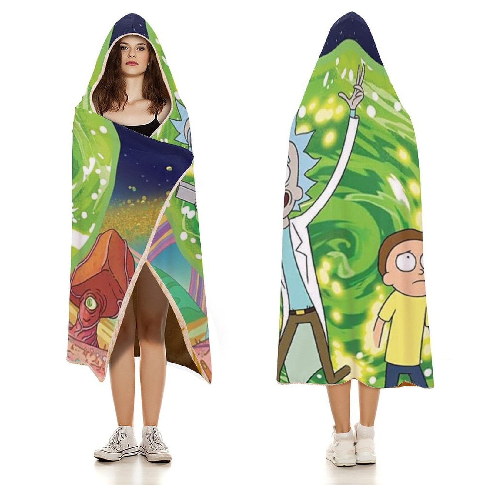 Rick And Morty Wearable Blanket Cloak Arctic Velvet Hooded Blanket Soft Fuzzy Hoodie Blanket Cape for Adults Kids 40"x50"