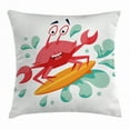 thumbnail image 1 of Ride The Wave Throw Pillow Cushion Cover, Caricature Crab Surfing in the Sea Sports Adventure Illustration, Decorative Square Accent Pillow Case, 18 X 18 Inches, Dark Coral Mint Orange, by Ambesonne, 1 of 2
