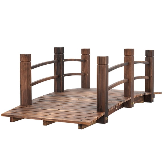 Dranite 5-Foot Natural Fir Wood Garden Bridge with Arched Design and Side Railings