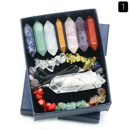 Zhuge 1 piece natural crystal double pointed hexagonal column rainbow crushed stone bracelet white crystal original stone pendant gift box set