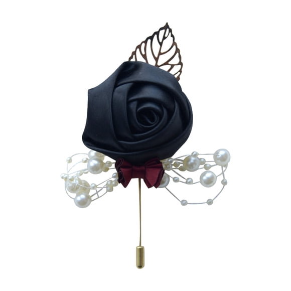 Bewildely Ramillete nostálgico vintage de tela, broche floral exquisito y atemporal para bodas, elegante y versátil Kits de decoración para fiestas negro