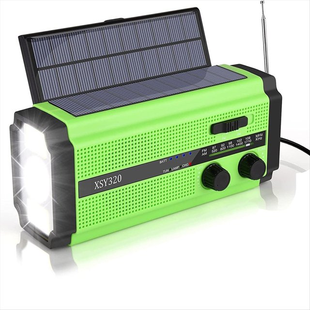 Radio de Emergencia con Alerta Meteorológica AM/FM/, Cargador Solar con Manivela, Batería Externa para Acampar Al Aire Libre.