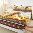 thumbnail image 3 of jejeloiu Farm Animal Horse Twin Sheet Sets,Aztec Geometric Pattern Twin Fitted Sheet,Orange Sunflower Floral Flat Sheet For Adults,Microfiber Bedroom Decor,3 Pieces, 3 of 7