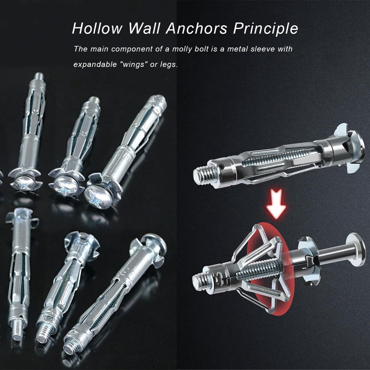 1/4" Drywall Anchor Kit Hollow Wall with Screws,Zinc Plated Steel Molly Bolt,Hollow Wall Drilling Anchors with Screws Drywall Anchors (30PCS, M6)