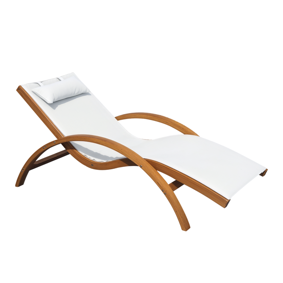 Outsunny Wooden Outdoor Lounge Chair, Patio Chaise Lounge Chair with Headrest, Garden Sun Lounger Recliner Tanning Chair with Wood Frame, Texteline, Cream