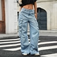 thumbnail image 2 of jtjvou Women Cargo Pants Boyfriend Baggy Jeans Mid Rise Wide Leg Denim Pants 8 Pockets Y2k Cowgirl Sweatpants Streetwear Blue XXL, 2 of 8