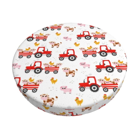 Logiee Tractor With Farm Animals Print Stool Covers Round,Bar Stool Covers,Watedrproof Stool Slipcover with Elastic,Stool Cushion,Round Bar Stool Seat Covers for Bar Round Chair-12 inch