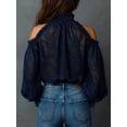 thumbnail image 2 of Women's Autumn Clothing, 1pc Cold Shoulder Printed Vintage Floral Chiffon Blouse, Semi-Sheer Long Sleeve Top Suitable For Summer And Autumn Wear,, 2 of 5