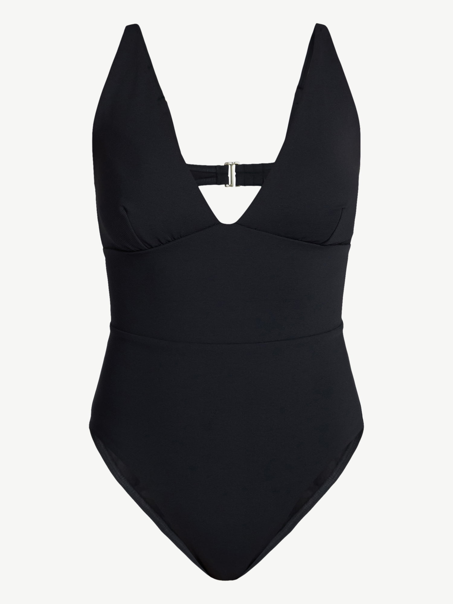 Time and Tru Women’s and Women’s Plus Ribbed Plunge One Piece Swimsuit, Sizes XS-2X