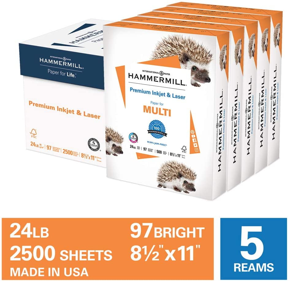 Hammermill Printer Paper, 24lb Inkjet & Laser Copy Paper 8.5x11, 5 Ream