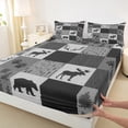 thumbnail image 3 of Homewish Safari Bear Deer Twin Sheet Sets,Jungle Animal Twin Fitted Sheet,Gray White Plaid Flat Sheet For Teens,Ultra Soft Home Decor,3 Pieces, 3 of 7