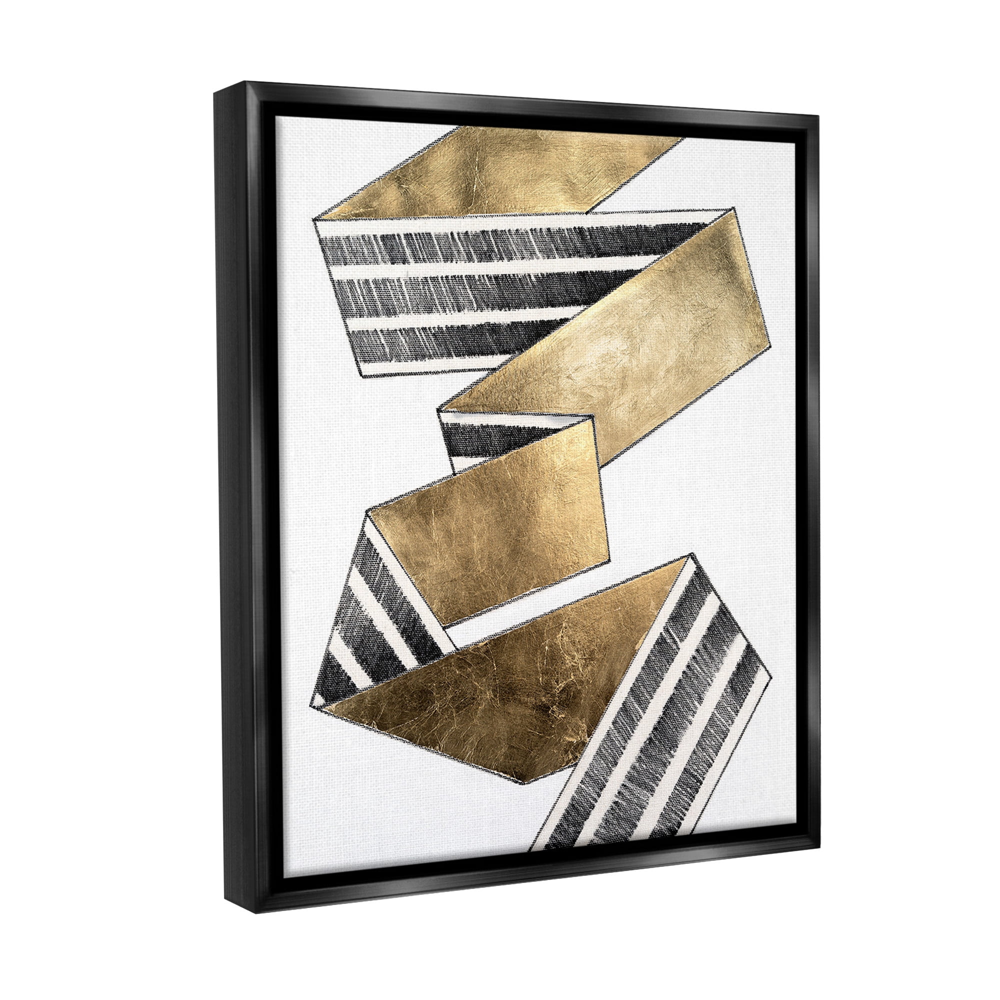 Stupell Industries Alternating Striped Ribbon Abstract Painting Black Floater Framed Canvas Art Print Wall Art, 17 x 21