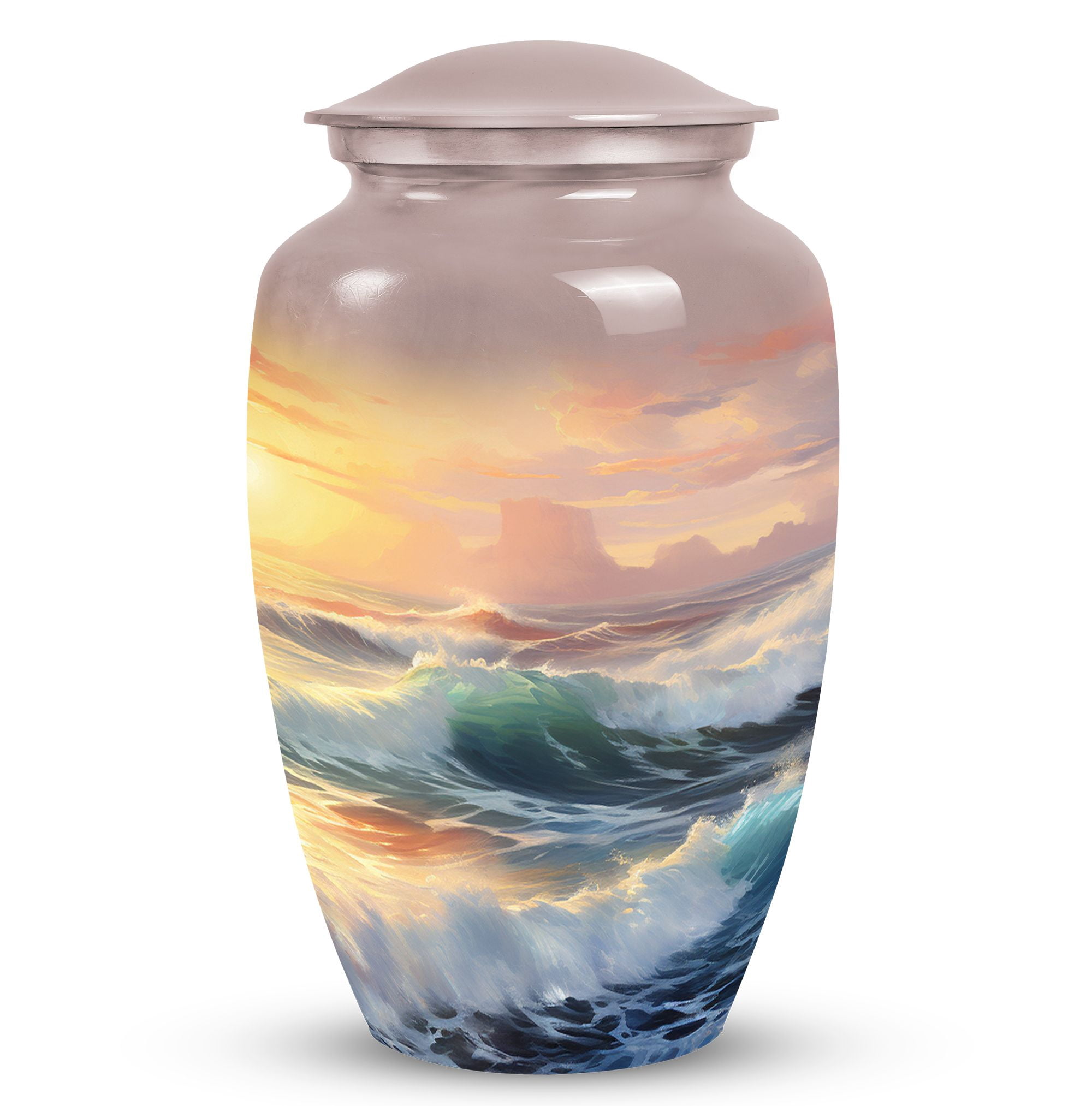 Sunset Over Ocean Waves - Large Urn - 10-Inch Cremation Urn For Adult Ashes - Elegant Design For Men And Women - Urns For Ashes Adult Male Large - Urns For Human Ashes Large Adult