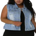 thumbnail image 1 of Unique Bargains Women‘s Plus Size Chest Pockets Single Breasted Denim Sleeveless Jacket, 1 of 7
