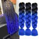 thumbnail image 1 of Fyrlna 3 paquetes de extensiones de cabello sintético jumbo de 24 pulgadas, suaves y resistentes a altas temperaturas, para mujeres (24 pulgadas (paquete de 3) de negro a azul real), 1 of 1