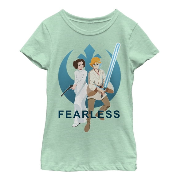 Girl's Star Wars Galaxy of Adventures Fearless Luke & Leia  Graphic Tee Mint Large