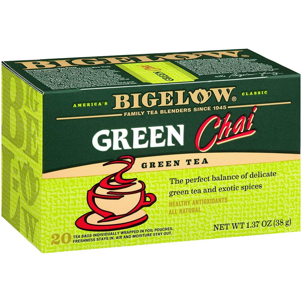 Bigelow Green Tea Chai Boxes 20 Count (Pack of 6), 120 Tea Bags Total