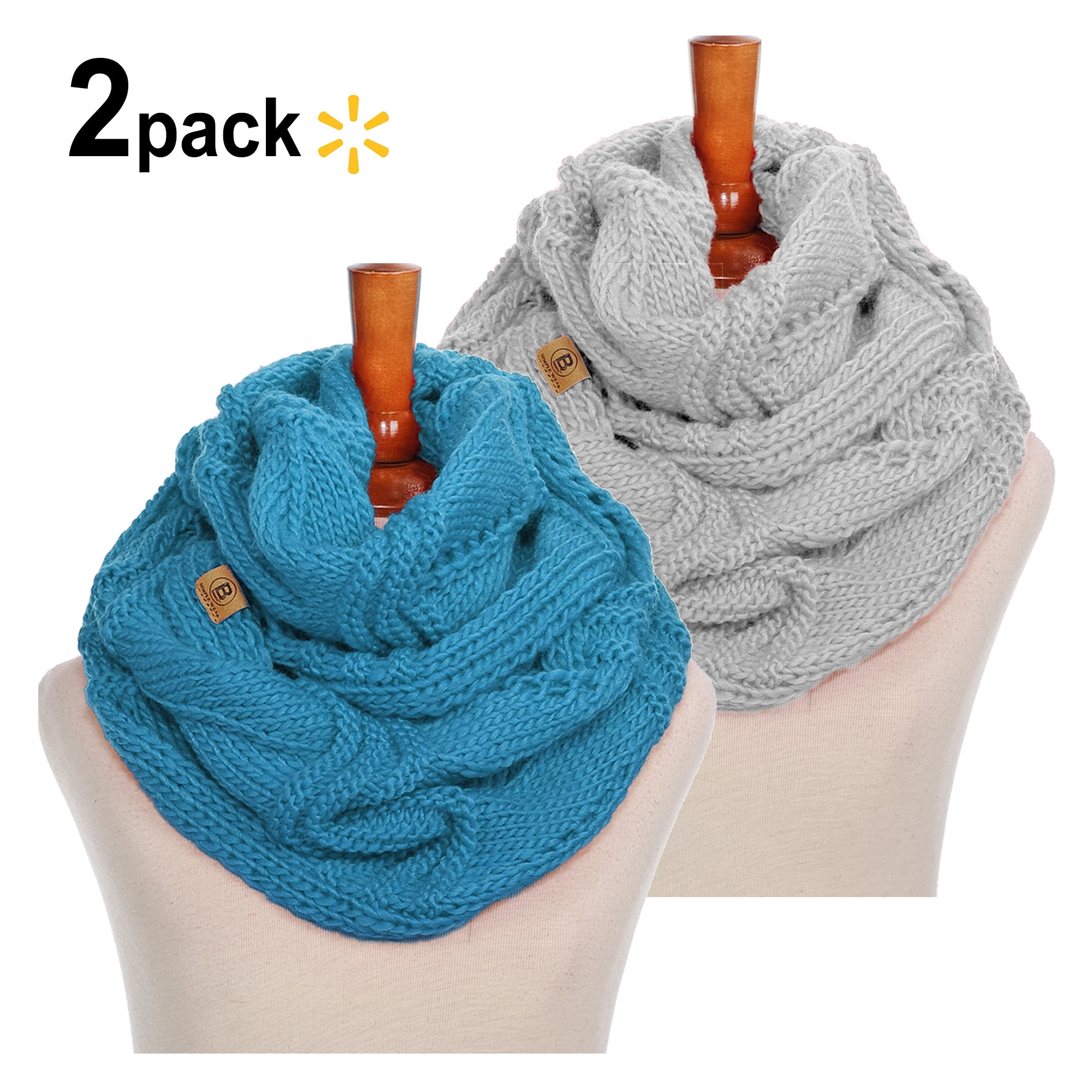 Basico Women Winter Infinity Scarf Warm Knitted Circle Loop wave shape