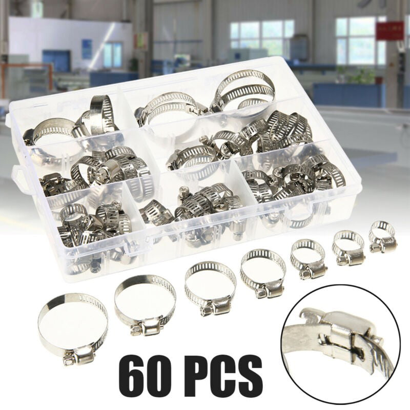 Details about   60/80Pcs Stainless Steel Hose Pipe Hoop Strong Hose Clamps Wire Assorted Kit TU 