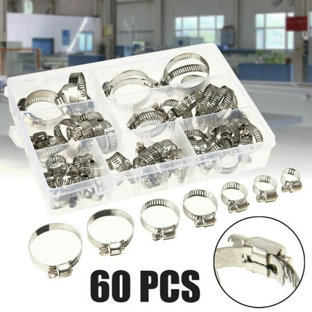 

60Pcs Stainless Steel Hose Pipe Hoop Strong Hose Clamps Wire Assorted Kit +Box