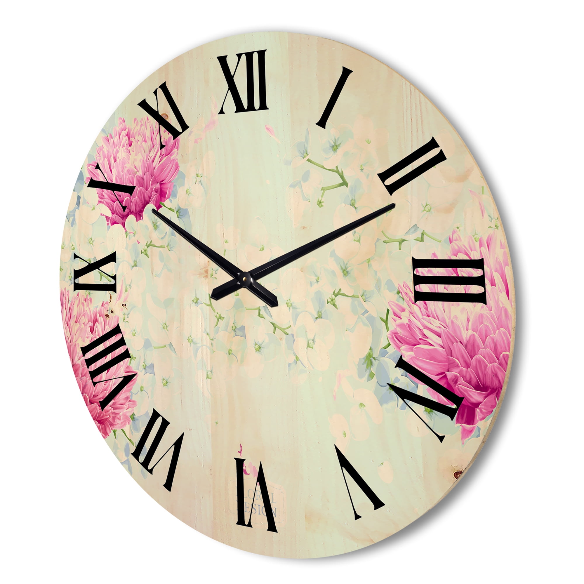 Designart 'Apple Blossom and Chrysanthemums' Traditional Wood Wall Clock