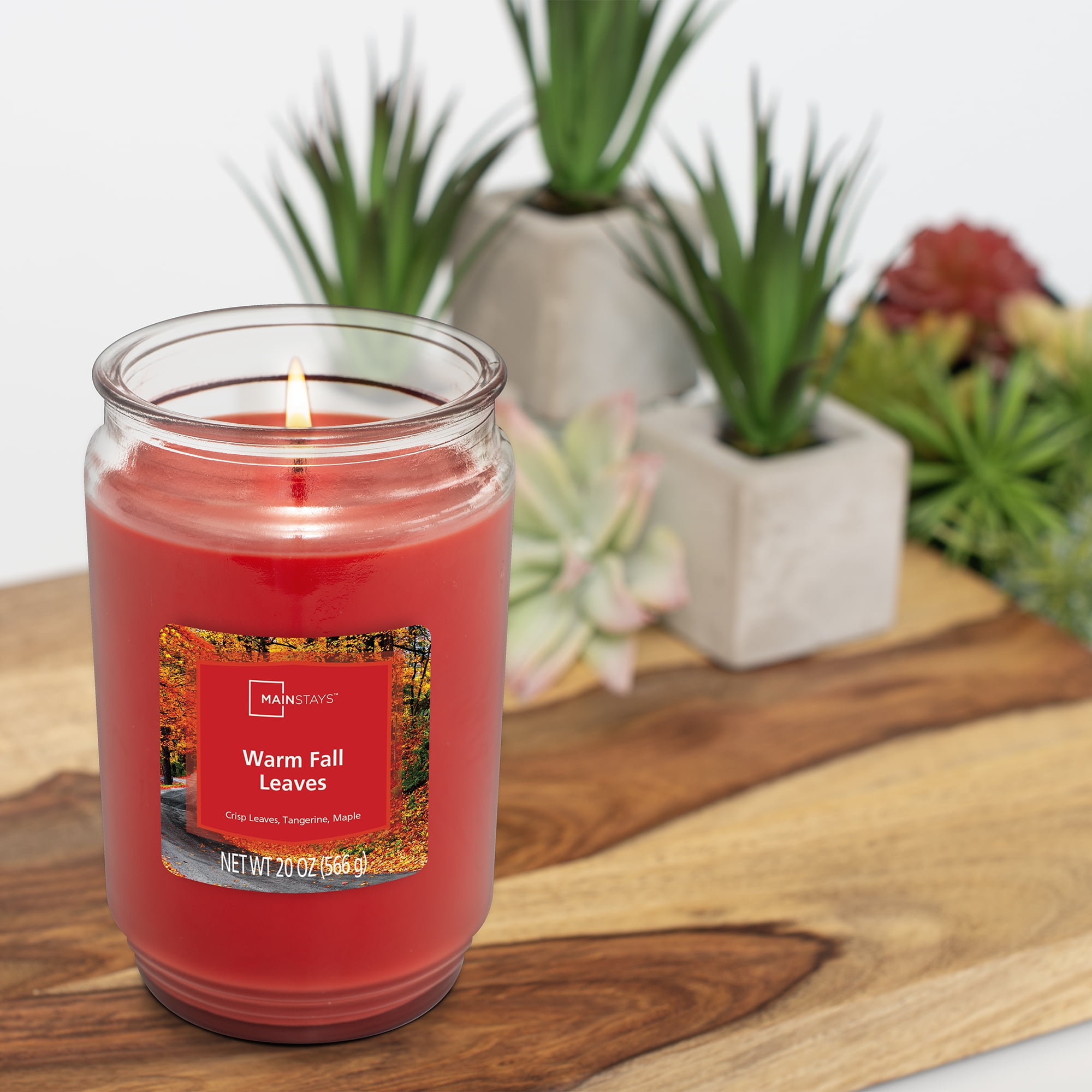 (4 pack) Mainstays Warm Fall Leaves 3 Wick Candle, 20 Oz