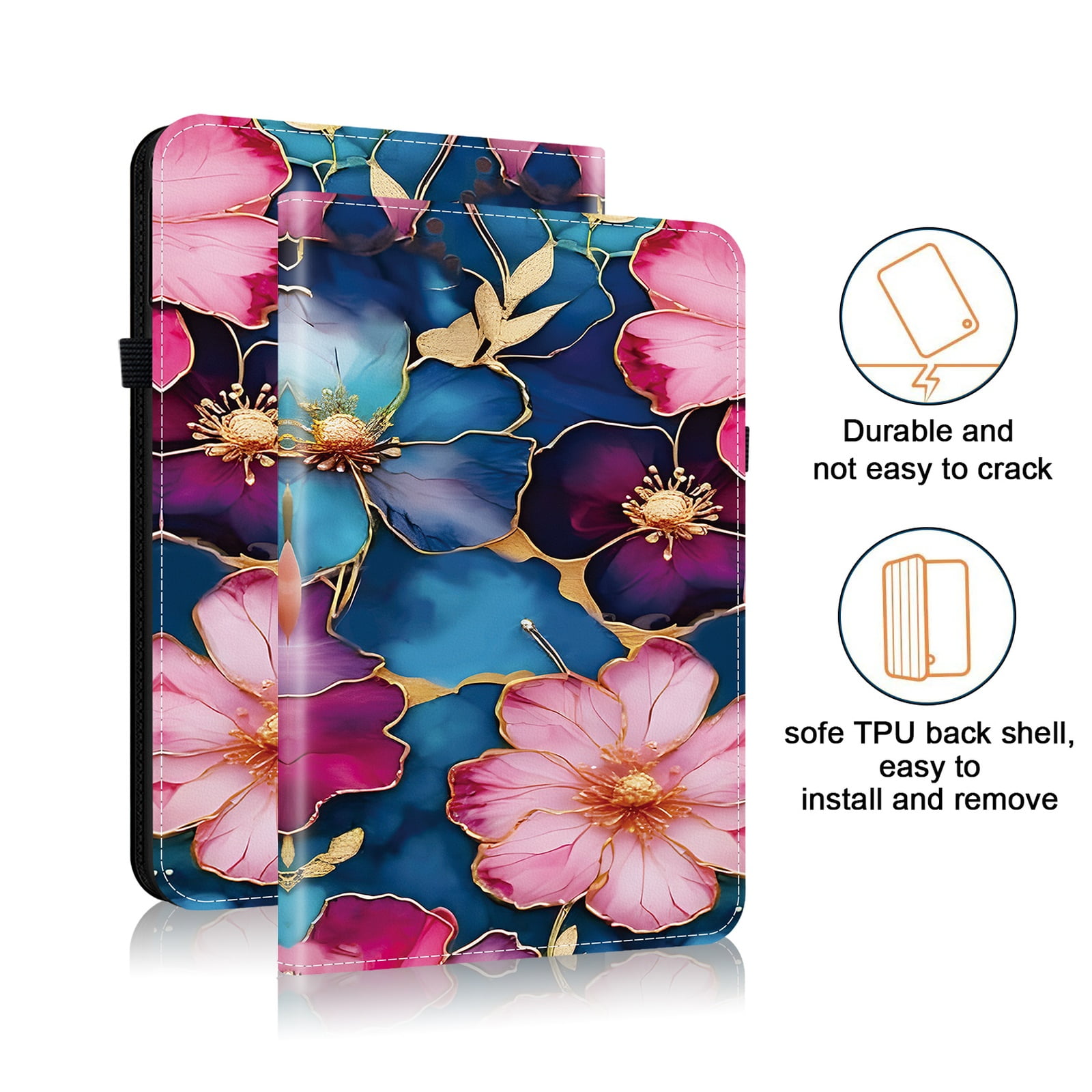 Allytechgroup for iPad 10.2" 9th 8ht 7th Generation Case, Premium PU Leather Flip Cover Stand Cover with Cards Slots Pencil Holder Shockproof TPU Inner Case for Apple iPad 10.2", Flowers