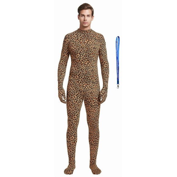 Full Bodysuit With Zipper Helper Unisex Adult Costume Without Hood Spandex Stretch Zentai Unitard Body Suit (Small, Leopard)