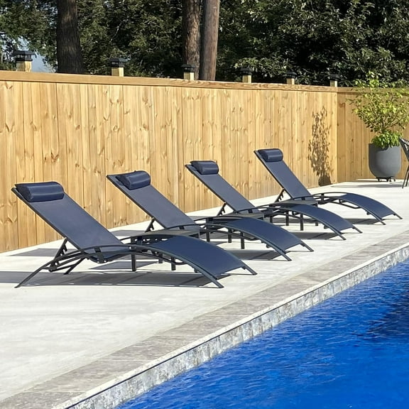 PURPLE LEAF Patio Chaise Lounge Chair Sets with 2 Side Table Outdoor Pool Adjustable Recliner Chairs for Outdoor Beach Poolside Sunbathing Tanning Lounger,Navy Blue