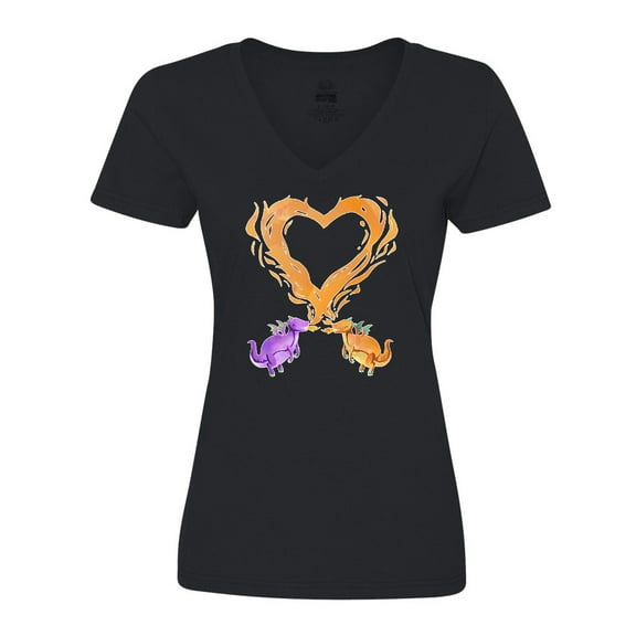 Inktastic Fire Heart Dragons Women's V-Neck T-Shirt