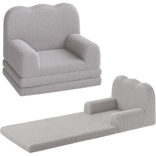 Para niños' 2-in-1 convertible couch: teddy fleece fabric para niños pequeños sofa chair, soft fold-out couch lounger para playroom, nursery, birthday gift - green