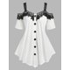 thumbnail image 1 of Camiseta Panel Encaje Hombros Descubiertos Tamaño Plus Rosegal Camisetas tallas grandes, 1 of 5