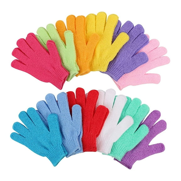 12 PCS Double Sided Exfoliating Gloves Body Scrubber Scrubbing Glove Bath Mitts Scrubs for Shower, Body Spa Massage Dead Skin Cell Remover, 12 Colors