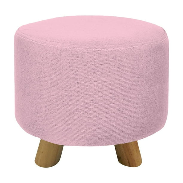 Banco Puff Banquito De Madera 4 Patas Tela Lisa rosa Chico