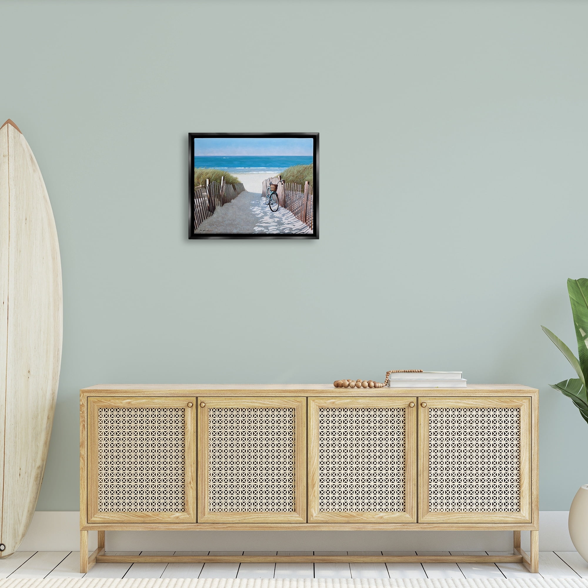 Stupell Industries Beach Pathway and Bicycle Summer Nautical Painting Luster Gray Framed Floating Canvas Wall Art, 24x30, by Zhen-Huan Lu