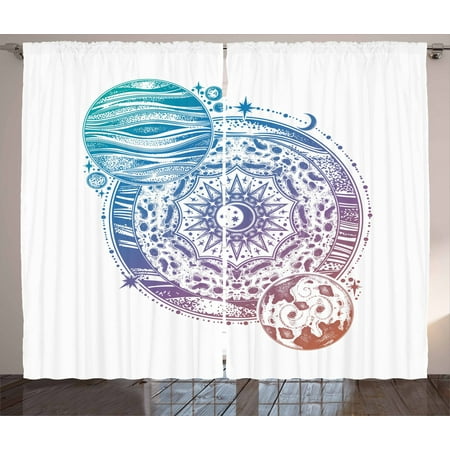 Galaxy Mandala Curtains 2 Panels Set Ombre Planet Composition