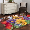thumbnail image 3 of Hello Spring Area Rugs 4x6 ft Red Yellow Purple Flower Butterfly Floral Wood Grain Washable Rug Non Slip Indoor Carpet Absorbent Floor Mat for Living Room Bedroom Dining Room, 3 of 9