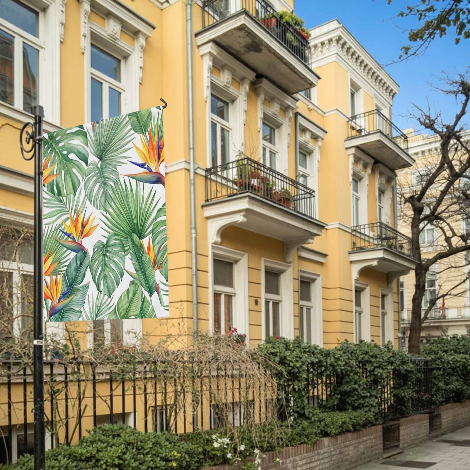 Green Leaf House Flag 28 x 40 Inches, Bright Bird of Paradise Flower Emerging from Lush Greenery Weather Proof Outdoor Patio Flags Double Sided Small House Decoration for Yard Lawn Outside Home