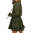 thumbnail image 4 of Sedceaty Women Mini Dress, Long Sleeve V Neck Lacing Solid Pleated Fall Dress for Casual Daily, 4 of 7