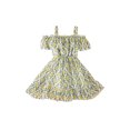 thumbnail image 1 of Xingqing 8 Colors Summer Princess Kids Girls Dress Flowers Printed Short Sleeve Off Shoulder Ruffles A-Line Chiffon Dress, 1 of 6