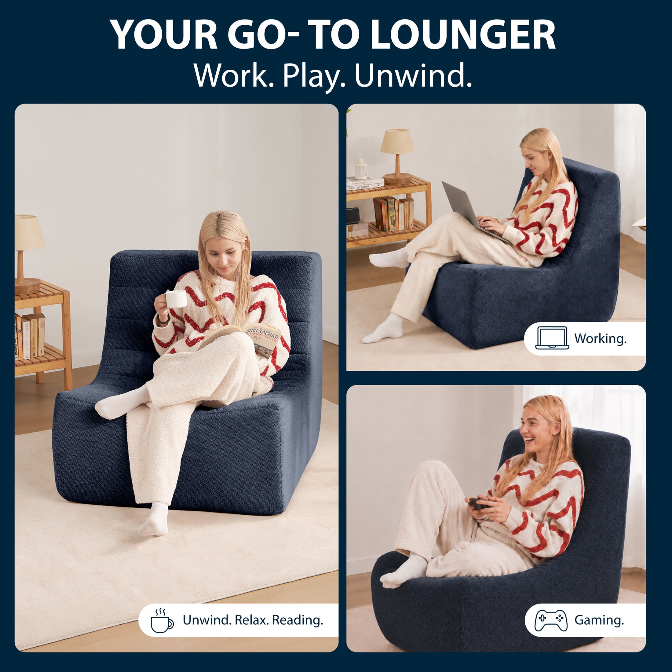 Serta Lisbon Foam Filled Lounger Chair, Navy
