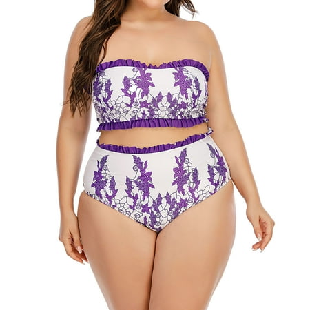

Inkach Womens Bikini Digital Printing Tube Top Flash High Waist Split Size Swimsuit