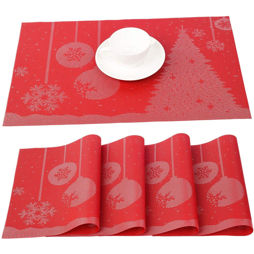 Coolmade Christmas Placemat, Set of 4 Red Placemats for Dining Table