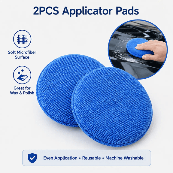 4-Piece Car Cleaning Kit with Tire Scrub Brush, Chenille Car Wash Duster and 2 Microfiber Applicator Pads for Wheels, Tires, Washing, Waxing and Polishing