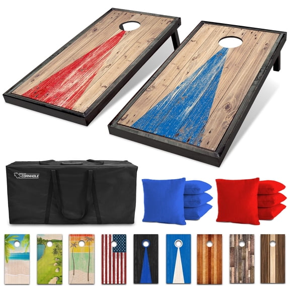 GoSports 4'x2' Regulation Size Premium Wood Cornhole Set - Vintage Wood Steel Design