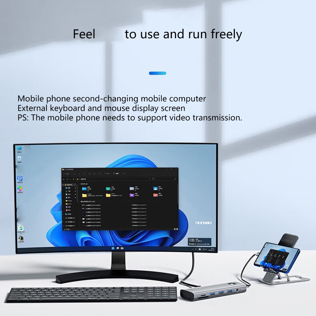 WINDLAND USB C Docking Station 5Gbps 4K30Hz Video USB 3.0 Adapter HUB RJ45 PD100W Fast