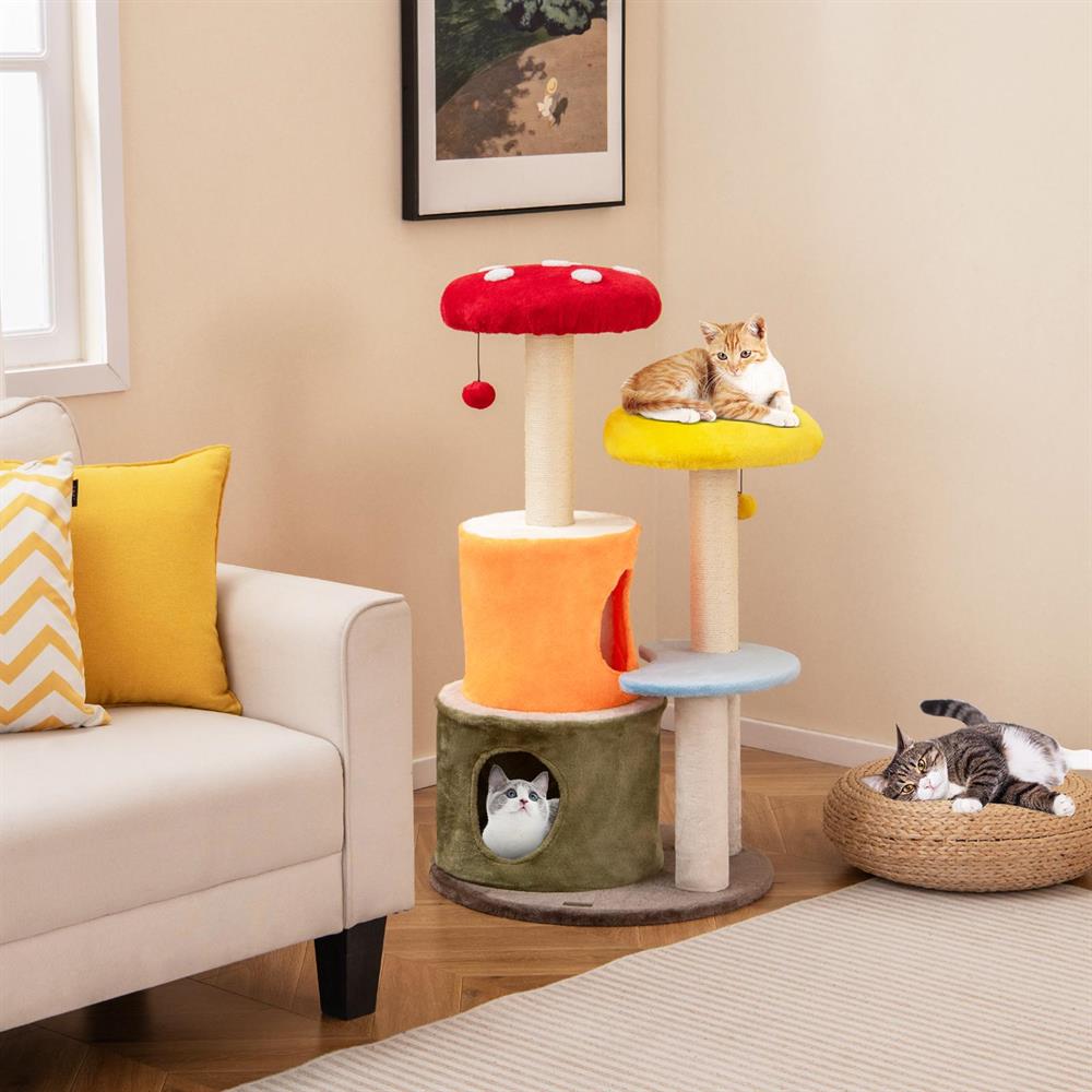 Yardi Yarda 43" Tall Cute Cat Tree w/2 Condos & Padded Platforms, Corner Cat Tree, Cat Climbing Tower, Cat Towers for Indoor Cats-Multicolor