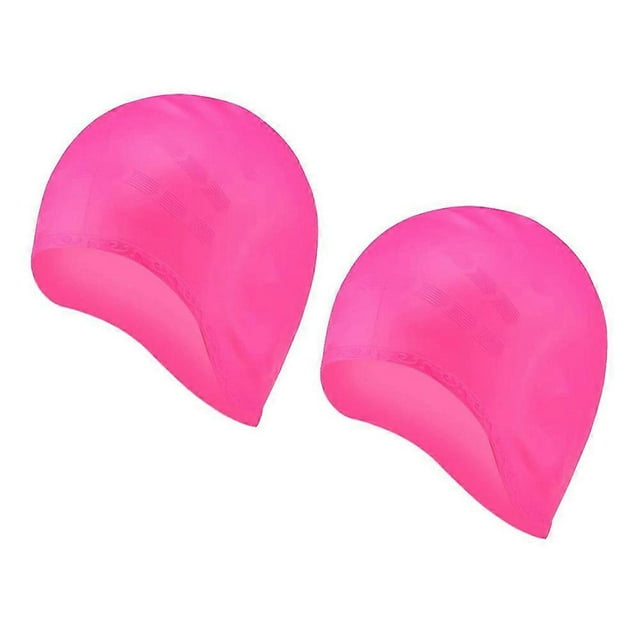 Gorro de natación unisex para cabello corto y largo, de silicona, con orejas que cubren, para mujeres, hombres, niños y adultos, color rosa.