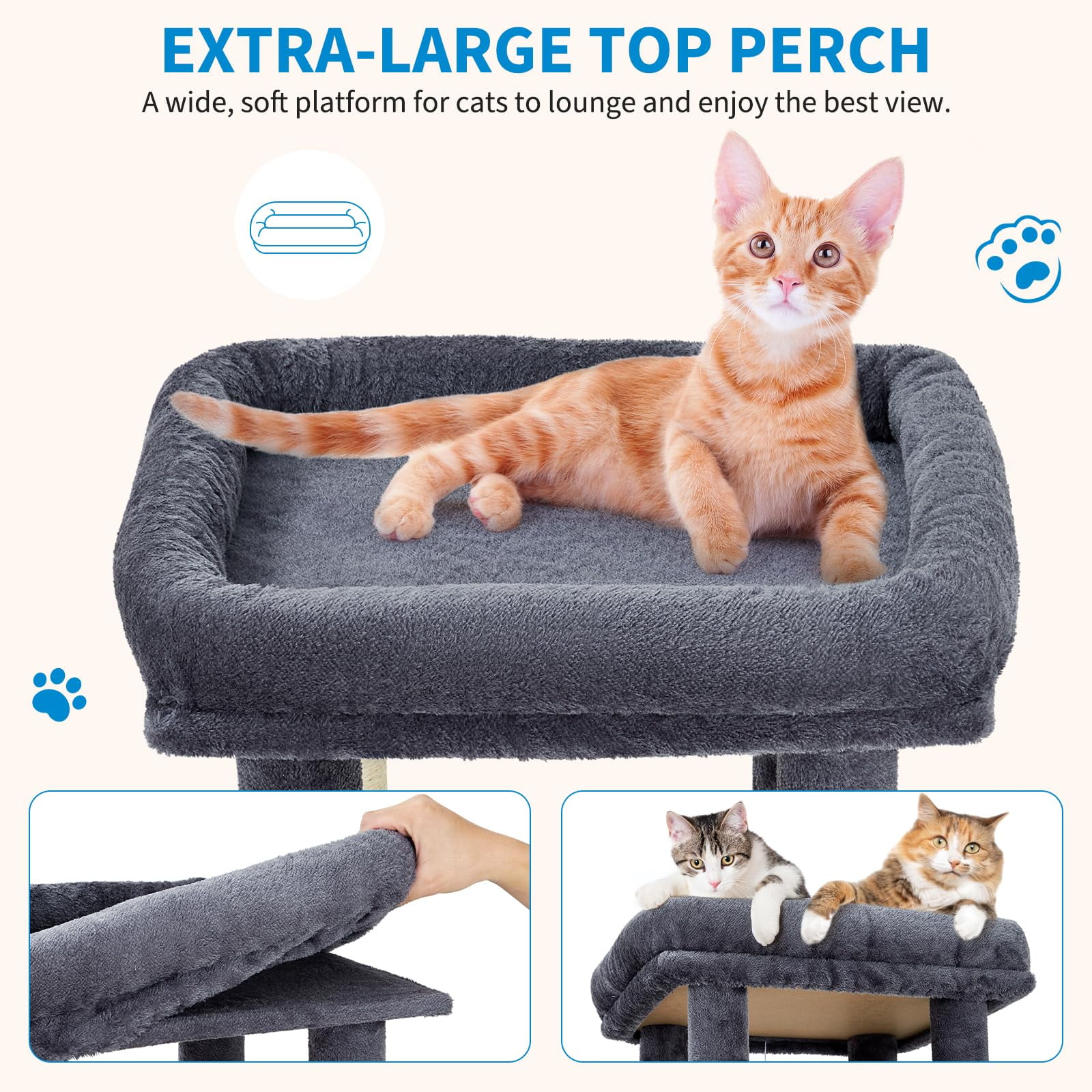 Cat Tower for Indoor Cats, Heavy Duty Cat Trees for Large Adult Big Cats Maine Coon Cat Tree Tower with Scratching Post, Extra Large Top Perch, Cat Condos, F62, 61inch