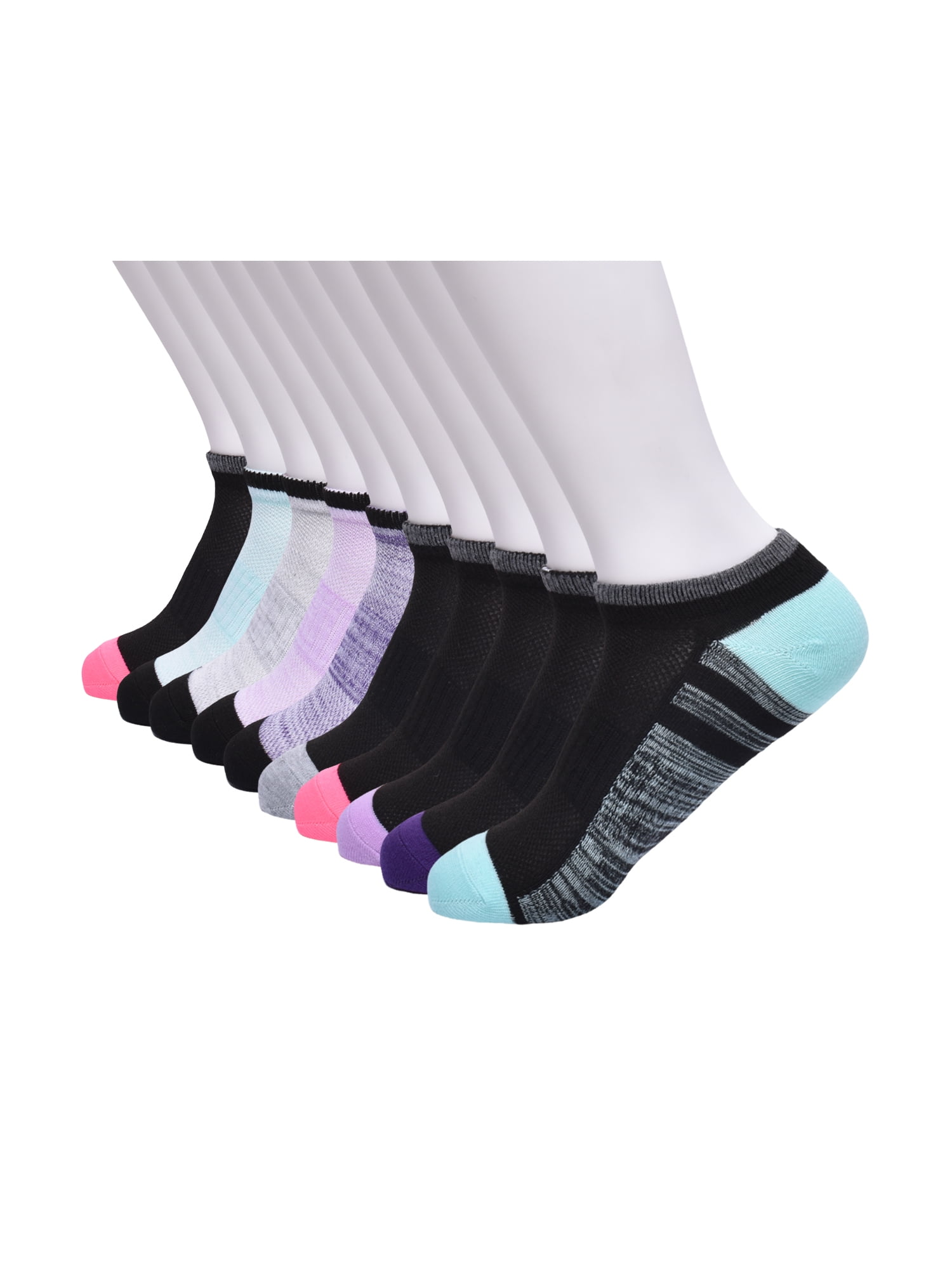 Athletic Works Girls Cushioned No Show Socks, 10-Pack, Sizes S (6-10.5) - L (4-10)